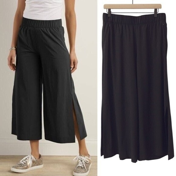 Soft Surroundings Go Lively Slit Hem Cropped Wide Leg High Waist Athletic Pants - Picture 1 of 12